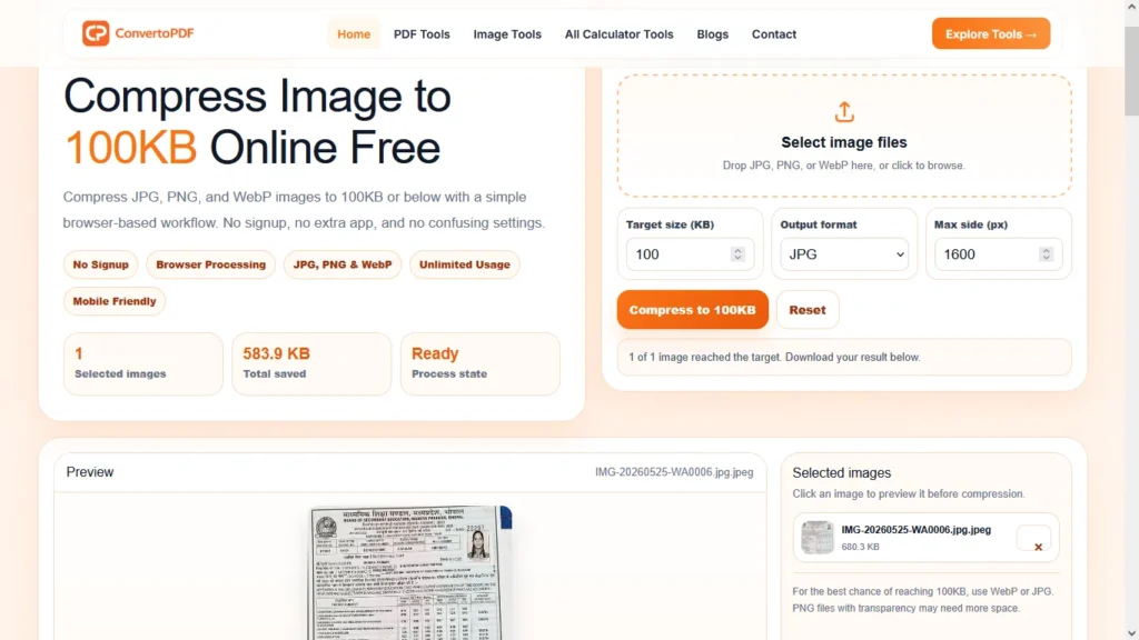 compress image to 100kb